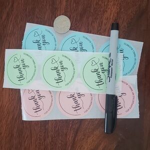 3/$15 Set of 50 LARGE 2" ROUND Thank You Stickers Pink Green Blue Spring Pastels